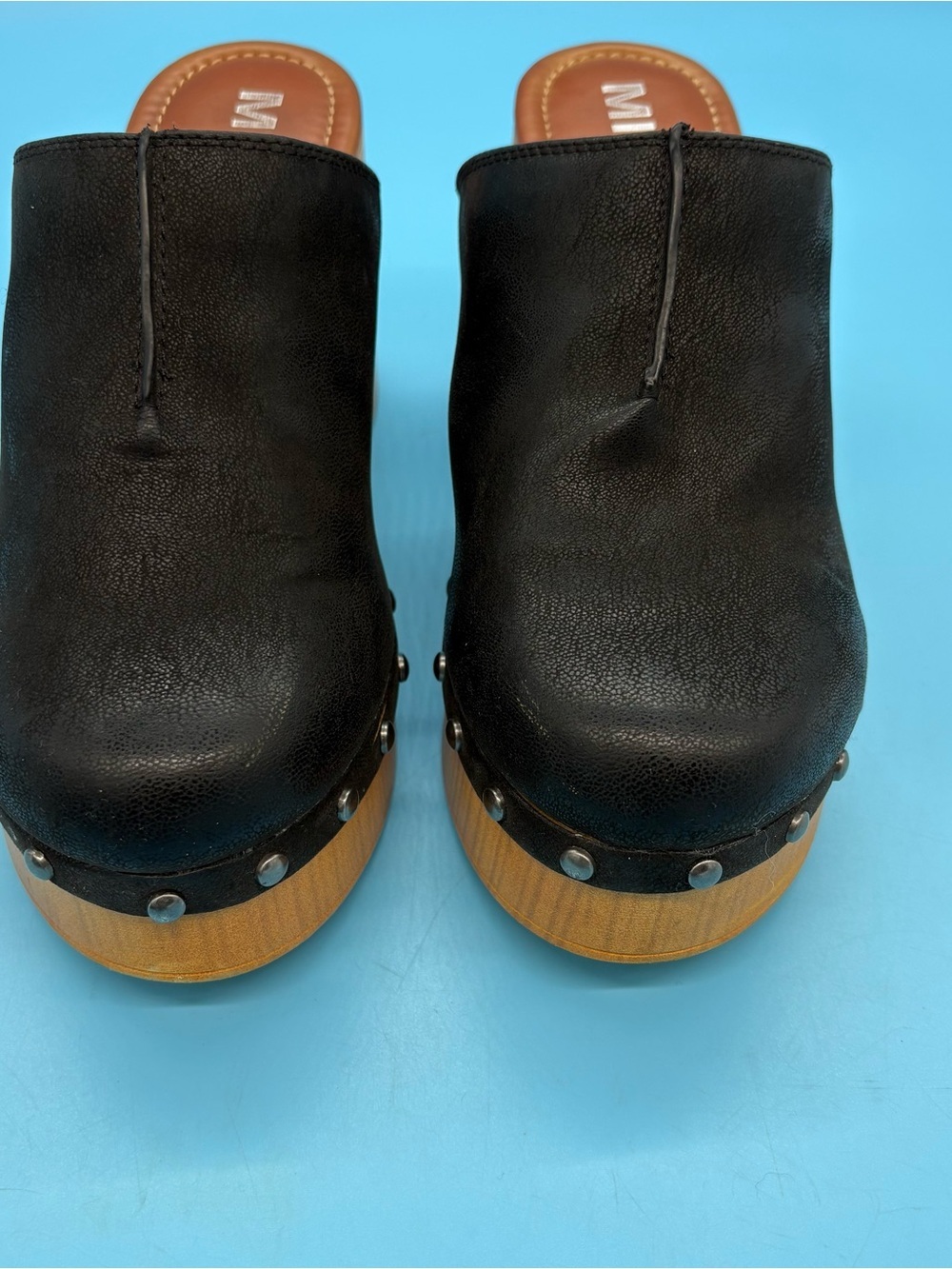 MIA Women’s Novi Studded Wood Platform Clogs - Black - Size 8.5